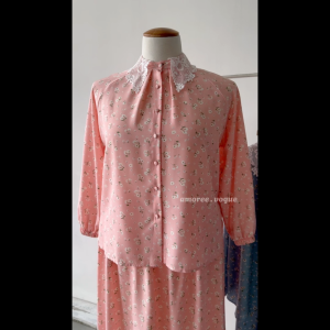 Plus Size (3XL-6XL) Set Skirt Floral Ironless Cool Fabric Full Button Blouse Muslimah SET (4122)