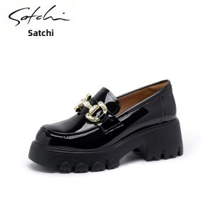 Chunky Sole Penny Loafers Crystal Horsebit Thick Heel Deep Opening