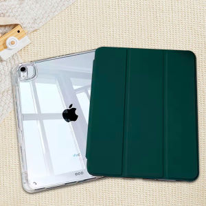 For iPad Case with Pencil Holder Clear Acrylic Back Shockproof TPU Cover Auto Wake Sleep Tri Fold Stand for iPad Pro Air Mini