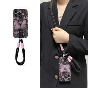 American Retro Floral Butterfly Stand Compatible with OPPO Reno12 Phone Case Reno11 New Model 10/9/8Pro+ Anti-Fall Reno7/6/5K Diagonal Rope Womens 4 Silicone 3 Spirit Version Protective Case