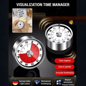 Student-Favorite Visual Time Manager 304 Stainless Steel Mechanical Timer Study/Office/Cooking Multitasker