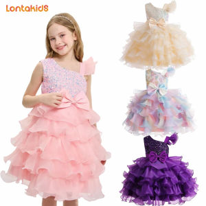 lontakids Girls Pageant Party Dress Ruffle Flower Kids Wedding Ball Gown Sequin Formal Princess Dress 4-9 Years