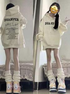 Oversize Hoodie Sweatshirt Fleece Lined Letter Print Loose Fit Womens Style Comfortable Casual Outerwear for Autumn Winter