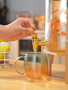 Large Capacity Juice Storage Tank Cold & Hot Water Beverage Bucket Glass Drink Dispenser With Wood Stand Tea Bucket