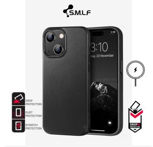 SMLF Nappa เคสแม่เหล็กหนังสำหรับ iPhone 16 Pro Max 15 Pro Max 14 Pro Max 13 Pro Max 12 Pro Max ผอมบางนุ่มหนังแท้สีดำน้ำตาลน้ำเงินเคสโทรศัพท์