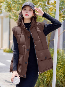 Womens down Cotton Vest Loose Fit Short Thickened Autumn Winter New Style Sleeveless Jacket Zipper Closure Solid Color