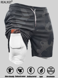 Mens Sports Shorts Double Layer 2 In 1 Quick Drying Breathable Casual Shorts Summer  Training Running Sportswear Short Pants