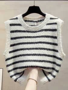JIANDIYA | Flower Knit Open Back Round Neck Striped Vest 2025 Autumn Winter New Arrival