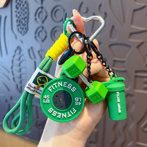 Cute Kettlebell Dumbbell Keychain set Silicone keyring with Metal Handle Motivational Fitness Gym Gifts Sports Bag Charm