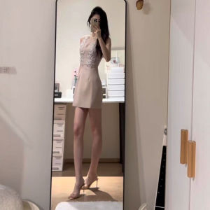 CHANGTONG | Elegant Lace Spliced Fitted Pencil Strap Dress