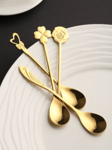 Creative Four-leaf Clover Coffee Spoon 304 Stainless Steel Cute Stirring Spoon Dessert Spoon Ins Gold Ice Cream Mini Spoon