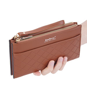 Long Ladies Wallet Handheld with Clip Fashionable Simple Diamond Pattern Coin Purse Can Hold Mobile Phone PU Soft Surface
