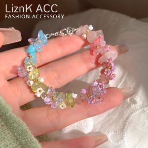 Natural Stone Flower Beaded Bracelet for Women Summer Style Woven Rope Forest System Luxury Minimalist Stackable Hand Jewelry