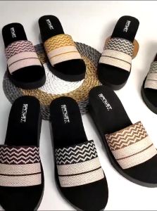 Sandal Wedges Wanita Selop Rajut Import Motif Wb140 CMS Terbaru