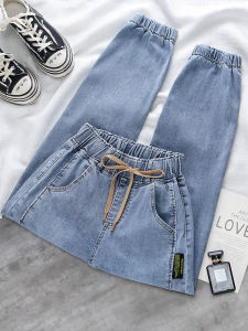 High Waist Cotton Stretch Denim Shorts Womens High Rise Elastic Waist Dad Jeans Nine Points Lengthened Taller Illusion Loose Fit