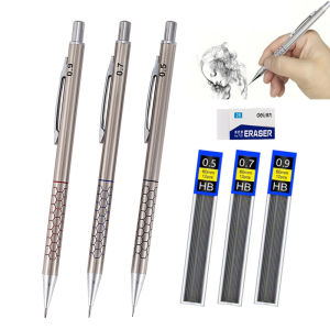7pcs set Metal Mechanical Pencil Set with HB Lead Refill Drafting 0.5 0.7 0.9mm Automatic Pencil For School Writing Art Supplies