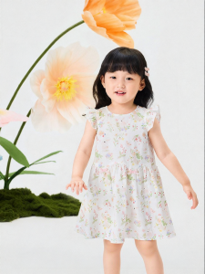 Purcotton | Breathable Stretch Cotton Voile Flutter Sleeves Girls Dress