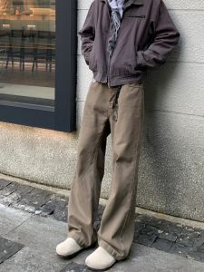 กางเกงยีนส์ทรงตรงผู้ชายสไตล์อเมริกันย้อนยุค สีบรอนซ์ ทรงหลวม กางเกงขายาวฤดูใบไม้ผลิและฤดูใบไม้ร่วง ทรงทันสมัย ระดับไฮเอนด์
