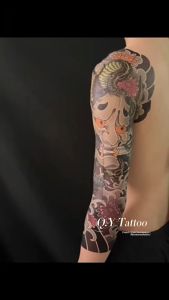 รอยสักเต็มแขน ไหล่ หน้าอก กันน้ำ สติ๊กเกอร์รอยสักสีสัน โทเท็มมังกร คาบูกิ รอยสักปลอม แขนและอก รอยสัก