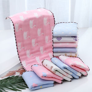 Pure Cotton Face Towels Home Use Children Cartoon Double-sided Embroidery 6 Layers Baby Cleansing Towels Pack of 3