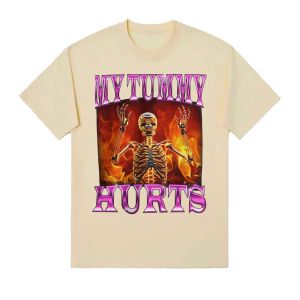 Sanrio | Funny Skeleton with Stomachache Summer Fashion T-shirt for Women Fashionable Gothic Summer Topcomfortable T-shirt