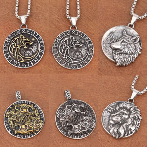 Stainless Steel Vintage Vikings Lion/Wolf Pendant Chain for Men Punk Hip Hop Biker Animal Stamp Necklace Jewelry Gifts Wholesale