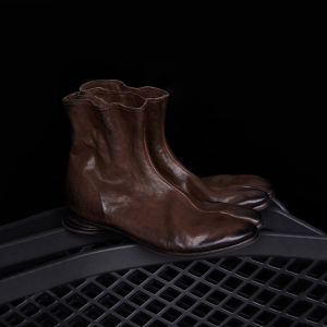 Leเสียงกระซิบแฮนด์เมดแยกนิ้วเท้าข้อเท้ารองเท้าบูทแฟชั่นผู้หญิงรองเท้าบู๊ตผัก- หนังวัวฟอกฝาด ฤดูหนาว ส้นด้านข้าง ซิป