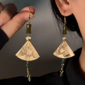 New Chinese Style Fan-Shaped Tassel Long Ear Clip Antique Earrings Han Chinese Clothing Cheongsam Eardrops Retro Ethnic Style Earrings