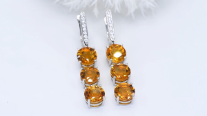 Lohaspie Jewelry Real 10.8 Carats Solid Sterling Silver 925 Clip Earring Original Natural Citrine Clip Earring Pure Silver 925 Original Citrine Earring For Women Silver 925 Jewelry