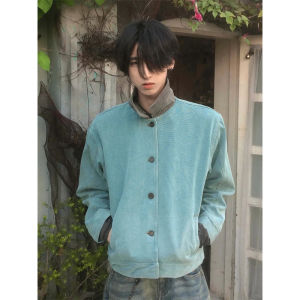 American Retro Lake Green Mens Short Jacket Spring Autumn High Sensation Cleanfit Collar Detroit Workwear Outerwear