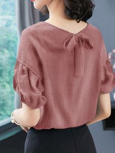 Elegant Ice Silk Short Sleeve Chiffon Shirt Womens Loose Fitting T-Shirt Cover Stomach Slimming Fashionable Top Ladies Wear