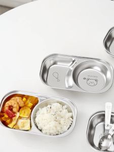 WORTHBUY Mini Cute Children Dinner Plate 304 Stainless Steel Divided Food Plates Dishes Fruit Salad Plates Kitchen Tableware