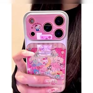 Sanrio | Cute Drip Glue Sanrio Hello Kitty Phone Case For iphone 17 16 15 14 Pro Max Large Window Lens Shockproof Protective Back Cover
