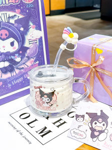 Kuromi Kids Milk Glass Cup Cartoon Straws Drinking Water Cup Childrens Birthday Gift Contemporary Anime Cartoon Design 350ml