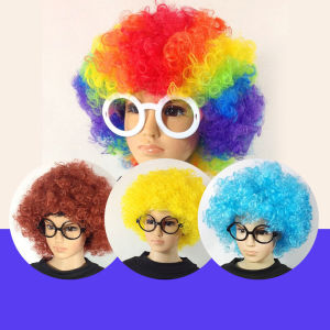 Funny Clown Cosplay Kindergarten Baby Wig Hair Extensions Synthetic Colours Fluffy Curly Head Cover Performance Kids Wig Hat