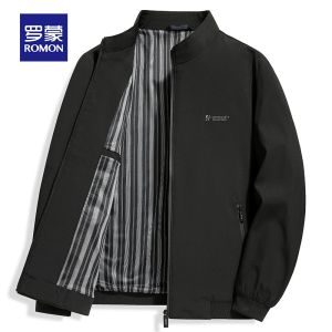 ROMON | Lormen Mens Administrative Jacket Spring Autumn New Style Windproof Stand Collar Coat Middle Aged Dad Fashion Polyester Fiber