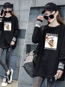 Womens Pure Cotton Fleece Lined Base Shirt Loose Long Sleeve Autumn Winter T-Shirt Casual Comfortable Inner Wear mid Length