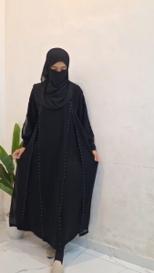 Abaya Hitam Tharis Gamis Wanita Baju Umroh Dress Turkey Jetblack