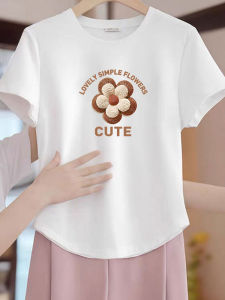 Áo Thun Cotton Tay Ngắn Mùa Hè Mới Cho Nữ Áo Thun Cổ Tròn Ôm Eo Dáng Rộng in Họa Tiết Chất Liệu Cotton 95%