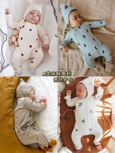 Dễ Thương Cubs Pure Cotton Vải Bông Em Bé Bộ Đồ Dài Tay Cho Bé Trai Quần Yếm Quần Áo Trẻ Sơ Sinh Mùa Xuân Mùa Thu Áo Liền Quần Che Chân Theo Mùa Không Có Mũ