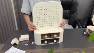 JIVARA ชั้นวางของบนเดสก์ท็อปแบบมีรูพรุนพร้อมลิ้นชักเสริม รูปทรงหนูแฮมสเตอร์ แมว จัดเก็บได้หลายฉาก ชั้นวางของแนวตั้ง DIY PP แข็งแรง