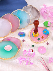 YunXuan Gold Rimmed Resin Fire Seal Wax Seal Stamp Pad Full Set with Colorful Sequins Gold Powder Candle Stirring Stick Spoon Metal Tweezers