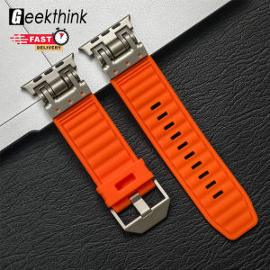 GEEKTHINK Light Luxury Metal+ Stripe Sport Silicone Strap Silicone Strap (no watch) For Apple Watch 9 Ultra 2/Ultra Strap 49mm 45mm 44mm 42mm Watch Band For iWatch Series 9 8 7 SE/SE2 6 5 4 3