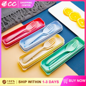 Portable 3-in-One Wheat Straw Fiber Spoon Chopsticks Fork Dinnerware Set Reusable Office Travel Tableware Utensil Daily Use