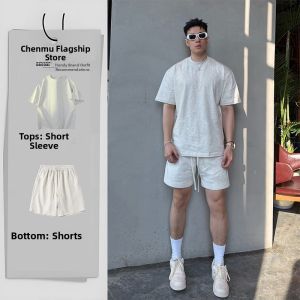 CHENMU | Mens Grey Cotton Sport Set for Summer Running Basketball
