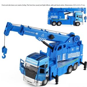 Alloy Crane Truck Toy for Boys Metal Engineering Car Model Sound And Light Simulation Childrens Play Vehicle Collectible Model