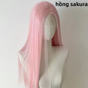 Màu Hồng Nhạt 26 Inch Dài Thẳng Tổng Hợp Tóc Giả 13X4 Ren Mặt Trước Dành Cho Nữ Mềm Mại Tự Nhiên Chịu Nhiệt Sợi Cosplay Tóc Giả Kích Thước Trung Bình