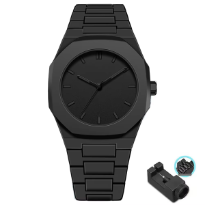 Mens Fashion Simple Black Large Dial Quartz Watch Casual Polycarbonate Butterfly Buckle Strap Male Waterproof Clock Wristwatch