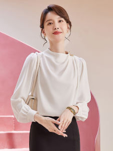 Chanyue Chiffon Long Sleeve Shirt Womens Fashionable Office High Collar Slim Fit White Shirt Korean Style Pure Color Commute