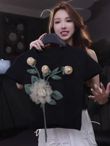 Elegant Short Sleeve T-Shirt Womens Spring Summer Floral Print Top Stylish Matching High Quality Korean Style Commute Wear